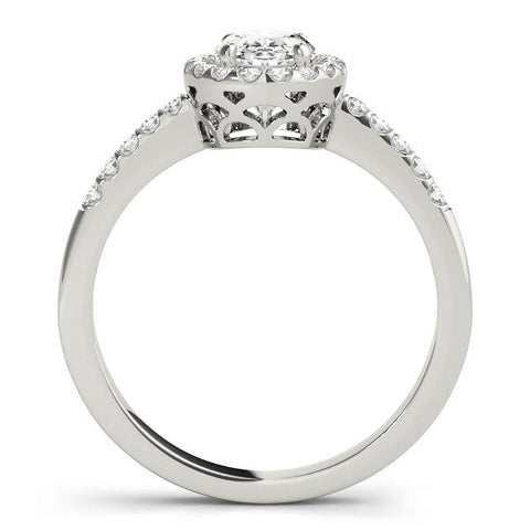 White gold Oval Halo Diamond Engagement Ring with Pavé Band and Four-Prong Setting
