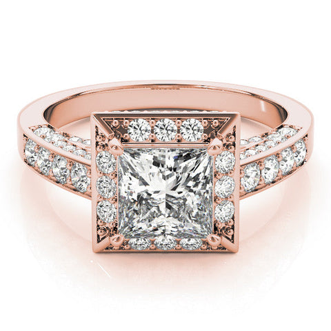 Rose gold Princess Cut Halo Split Shank Engagement Ring with Four-Prong Setting