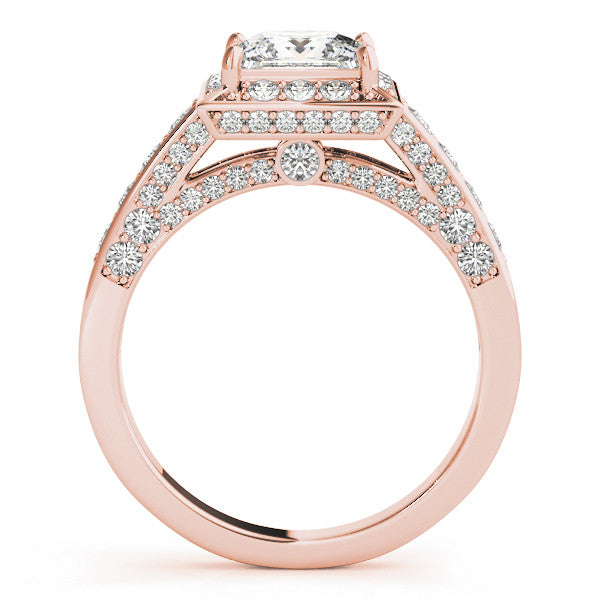 Rose gold Princess Cut Halo Split Shank Engagement Ring with Four-Prong Setting