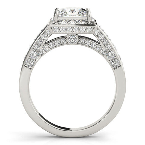 White gold Princess Cut Halo Split Shank Engagement Ring with Four-Prong Setting