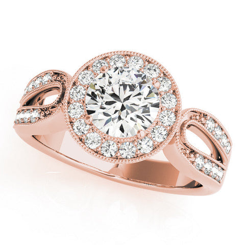 Rose gold Emerald Halo Split Shank Milgrain Diamond Ring