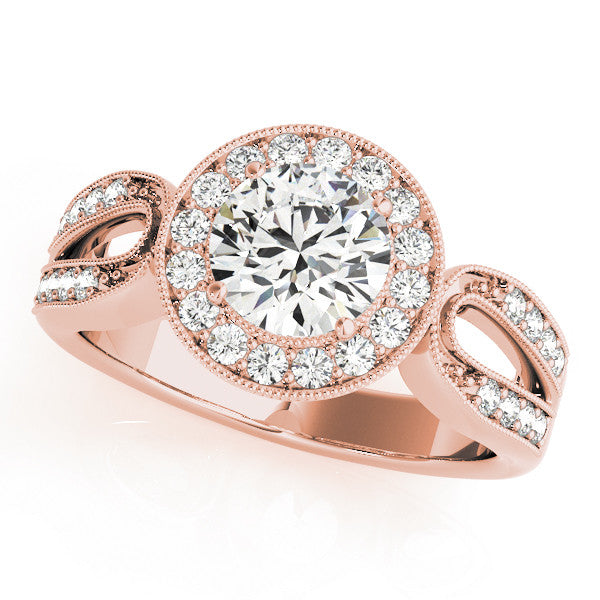 Rose gold Marquise Halo Split Shank Milgrain Diamond Ring