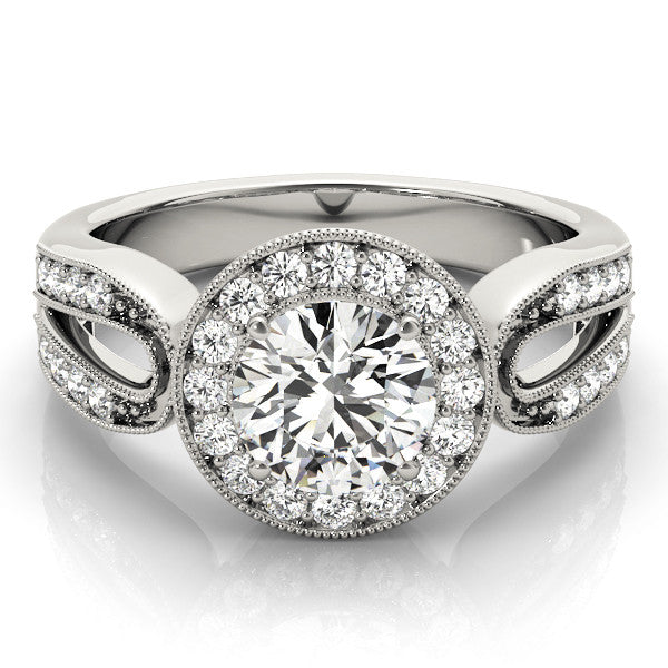 White gold Heart Halo Split Shank Milgrain Diamond Ring