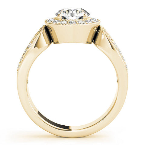 Yellow gold Oval Halo Split Shank Milgrain Diamond Ring