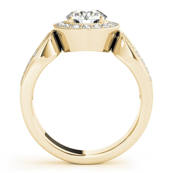 Yellow gold Cushion Halo Split Shank Milgrain Diamond Ring
