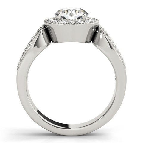 White gold Radiant Halo Split Shank Milgrain Diamond Ring
