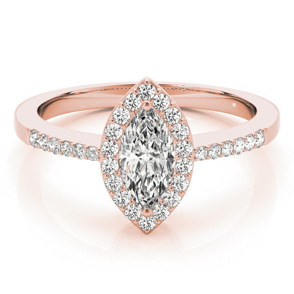 Rose gold Marquise Halo Diamond Pavé Band Ring with Prong Setting