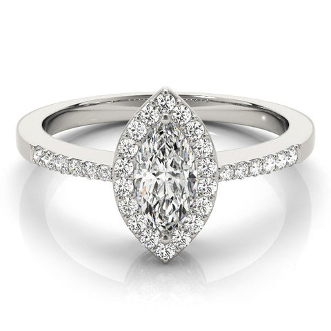 Platinum Marquise Halo Diamond Pavé Band Ring with Prong Setting