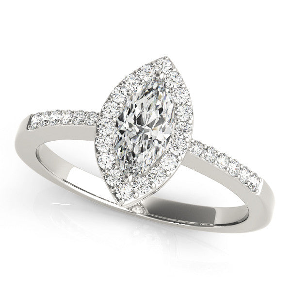 Platinum Marquise Halo Diamond Pavé Band Ring with Prong Setting