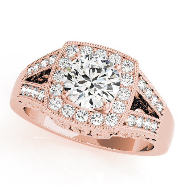 Rose gold Marquise Halo Split Shank Diamond Ring with Milgrain Prong Setting