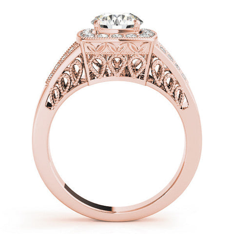 Rose gold Round Halo Split Shank Diamond Ring with Milgrain Prong Setting