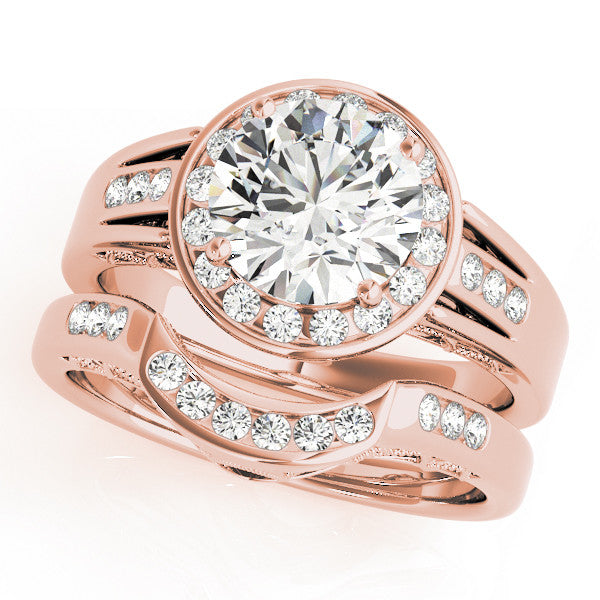 Rose gold Round Halo Split Shank Diamond Ring with Prong Setting