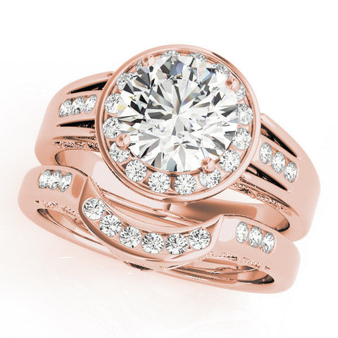 Rose gold Round Halo Split Shank Diamond Ring with Prong Setting