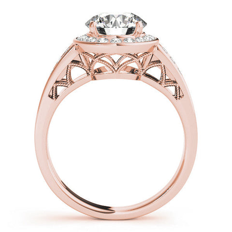 Rose gold Round Halo Split Shank Diamond Ring with Prong Setting