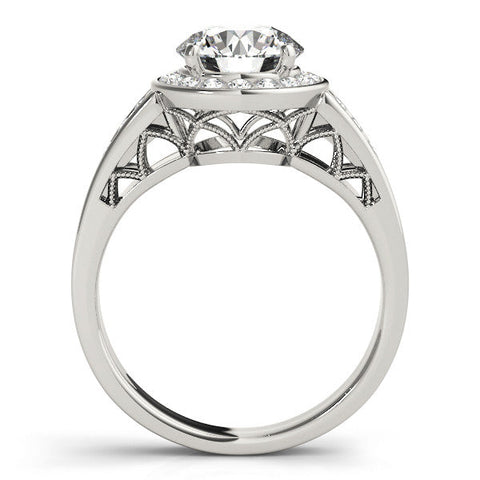 White gold Round Halo Split Shank Diamond Ring with Prong Setting