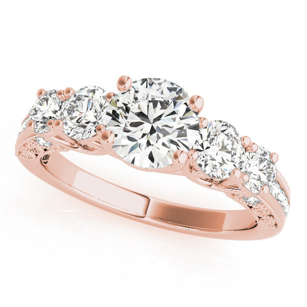 Rose gold Five-Stone Round Diamond Pave Band with Prong Setting