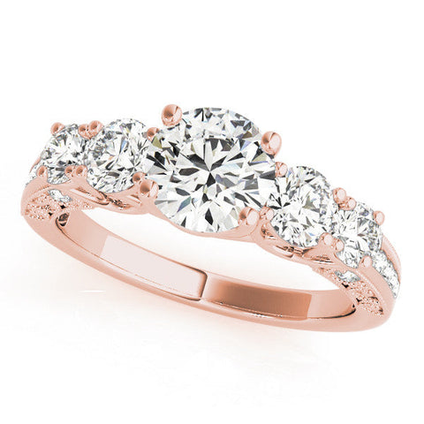 Rose gold Five-Stone Round Diamond Pave Band with Prong Setting