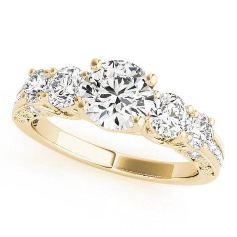Yellow gold Five-Stone Round Diamond Pave Band with Prong Setting
