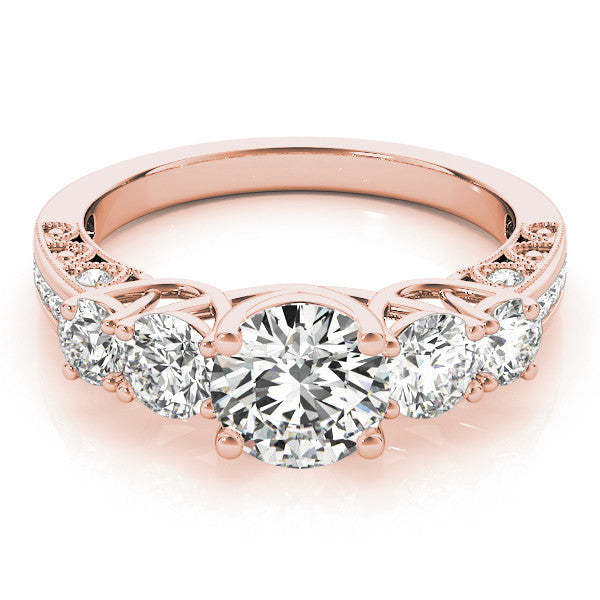 Rose gold Five-Stone Round Diamond Pave Band with Prong Setting