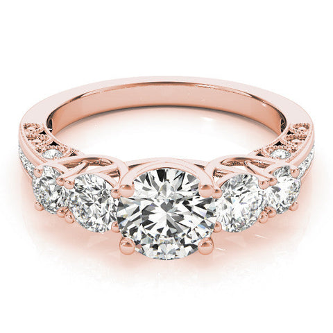 Rose gold Five-Stone Round Diamond Pave Band with Prong Setting