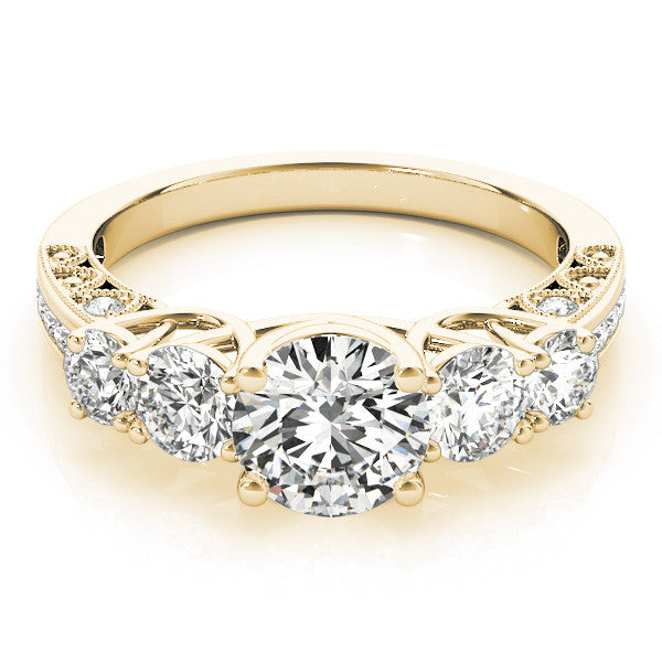 Yellow gold Five-Stone Round Diamond Pave Band with Prong Setting