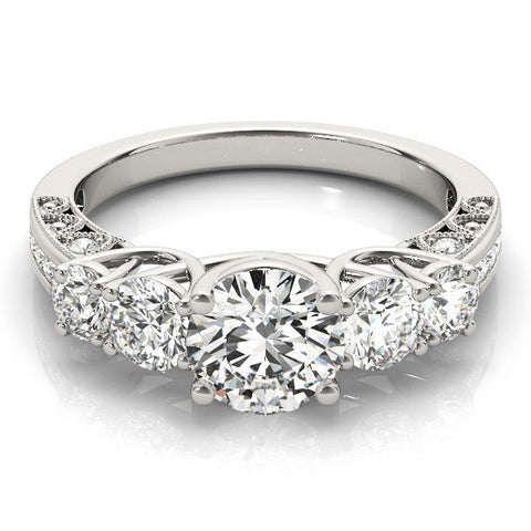 Platinum Five-Stone Round Diamond Pave Band with Prong Setting