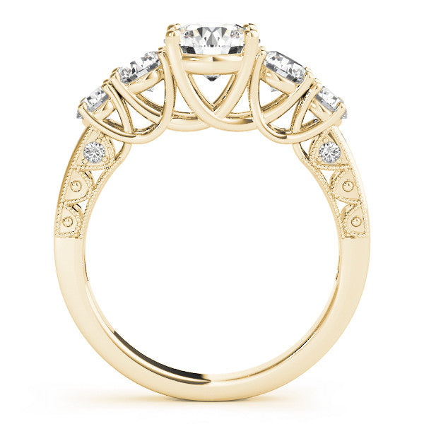 Yellow gold Five-Stone Round Diamond Pave Band with Prong Setting