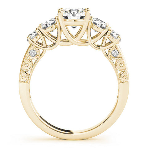Yellow gold Five-Stone Round Diamond Pave Band with Prong Setting
