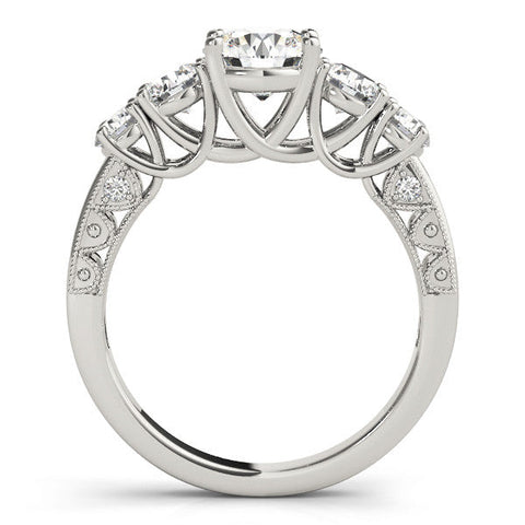 Silver Five-Stone Round Diamond Pave Band with Prong Setting