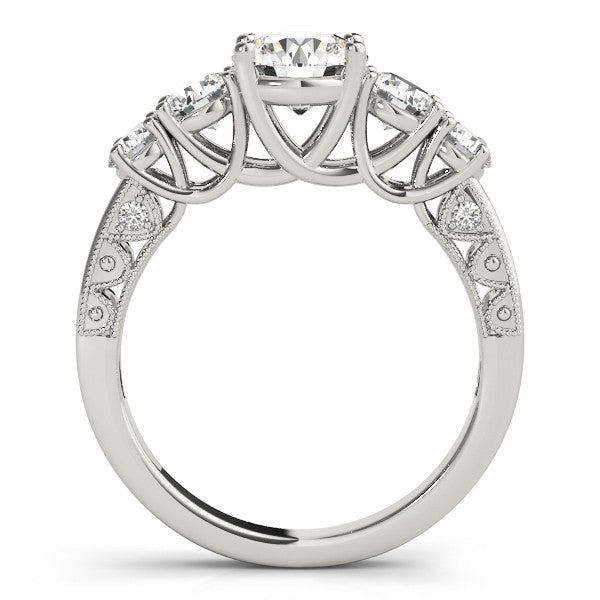 Platinum Five-Stone Round Diamond Pave Band with Prong Setting