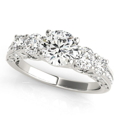 Platinum Five-Stone Round Diamond Pave Band with Prong Setting