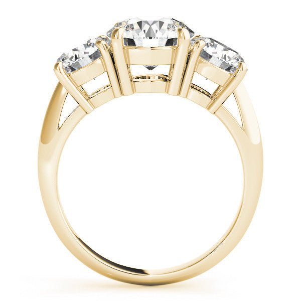Yellow gold Three-Stone Radiant Cut Diamond Engagement Ring with Prong Setting on a White Gold Band