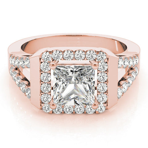 Rose gold Princess Cut Halo Split Shank Prong Set Ring