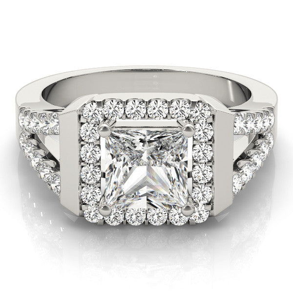 Silver Princess Cut Halo Split Shank Prong Set Ring