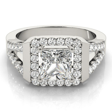 Platinum Princess Cut Halo Split Shank Prong Set Ring