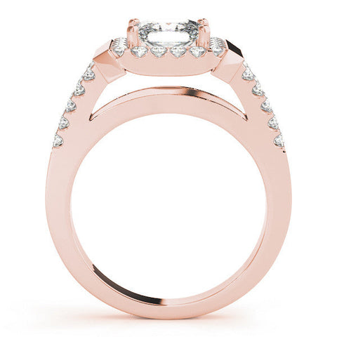 Rose gold Princess Cut Halo Split Shank Prong Set Ring