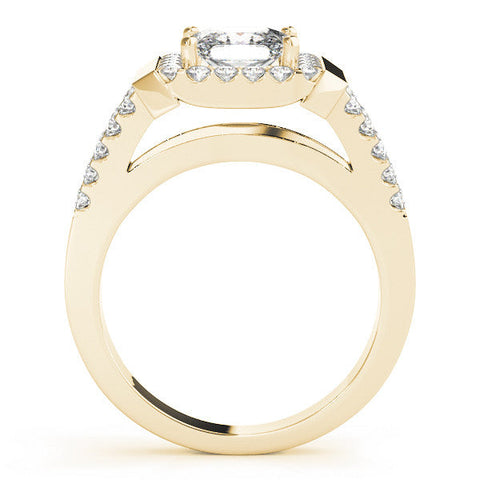 Yellow gold Princess Cut Halo Split Shank Prong Set Ring