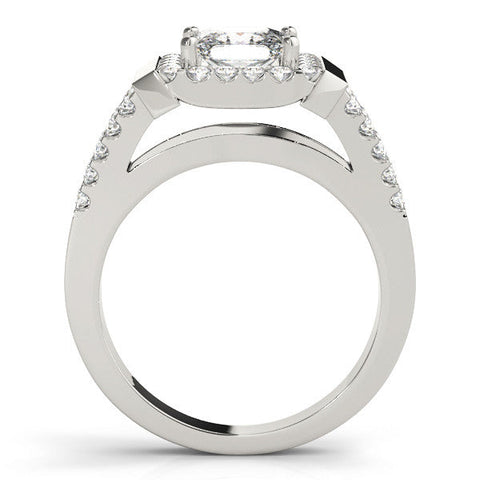 Silver Princess Cut Halo Split Shank Prong Set Ring