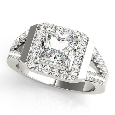 White gold Princess Cut Halo Split Shank Prong Set Ring