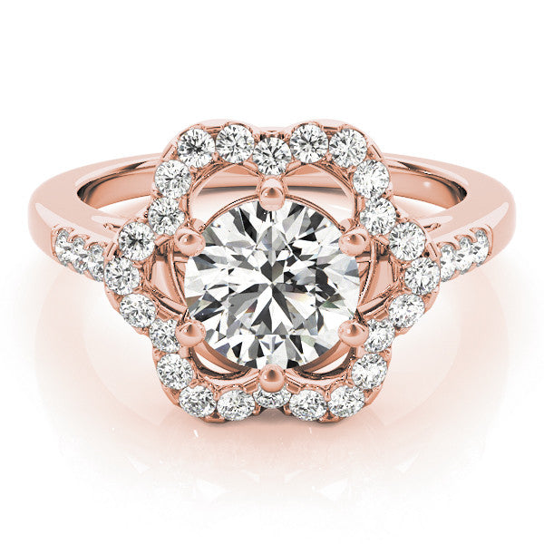 Rose gold Round Diamond Floral Halo Split Shank Prong Setting Ring