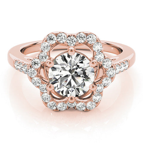 Rose gold Round Diamond Floral Halo Split Shank Prong Setting Ring