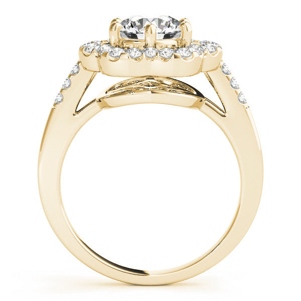 Yellow gold Round Diamond Floral Halo Split Shank Prong Setting Ring