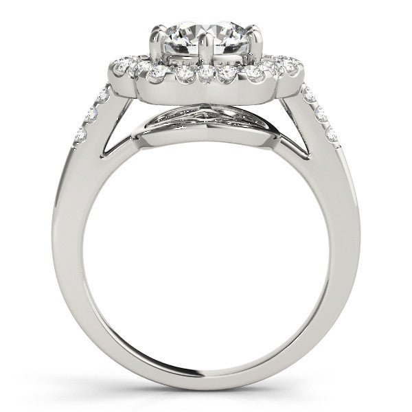 White gold Round Diamond Floral Halo Split Shank Prong Setting Ring