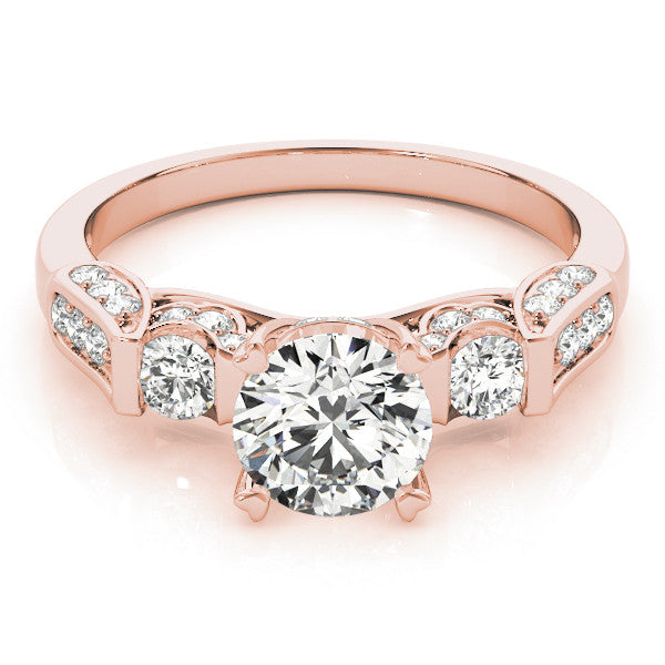 Rose gold Round Brilliant Three-Stone Pave Band with Four-Prong Setting