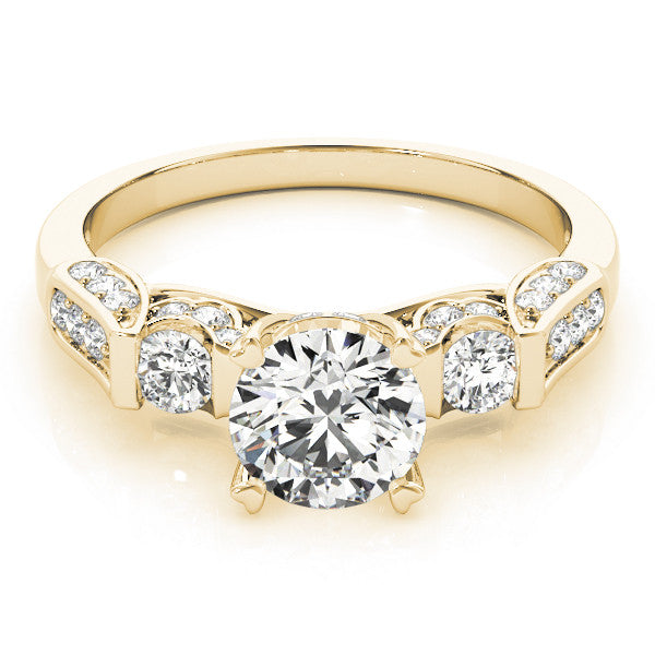 Yellow gold Round Brilliant Three-Stone Pave Band with Four-Prong Setting