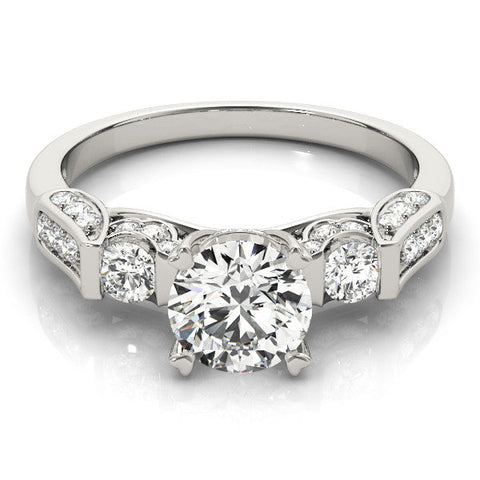 Silver Round Brilliant Three-Stone Pave Band with Four-Prong Setting