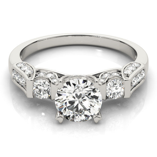 Platinum Round Brilliant Three-Stone Pave Band with Four-Prong Setting