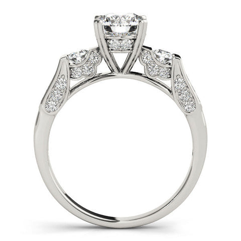 Silver Round Brilliant Three-Stone Pave Band with Four-Prong Setting