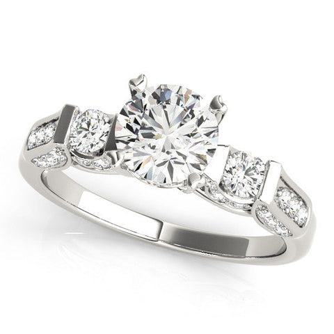Platinum Round Brilliant Three-Stone Pave Band with Four-Prong Setting