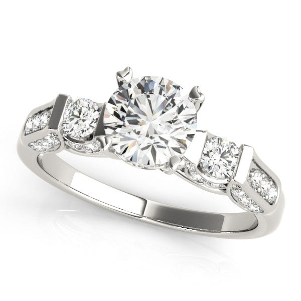 White gold Round Brilliant Three-Stone Pave Band with Four-Prong Setting